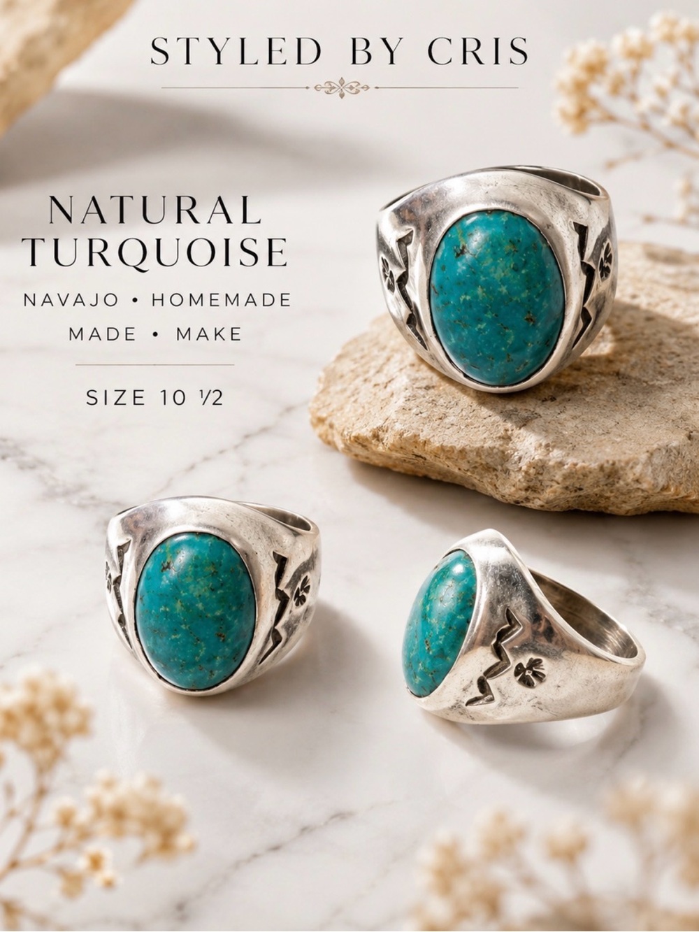 Natural Turquoise Navajo Silver Ring - Turquoise